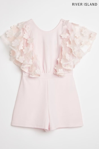 River Island Pink Girls Lace Sleeve Playsuit (364573) | £25