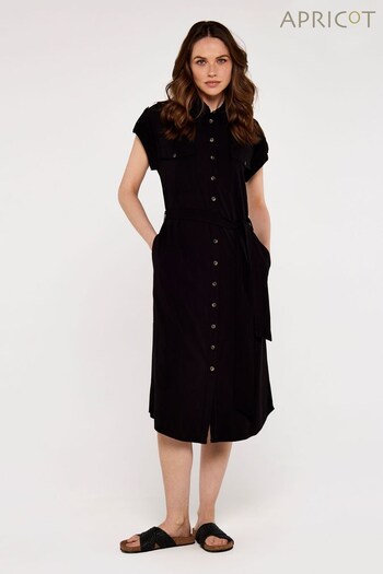 Apricot Black Utility Midi Tie Shirt Dress (364639) | £39
