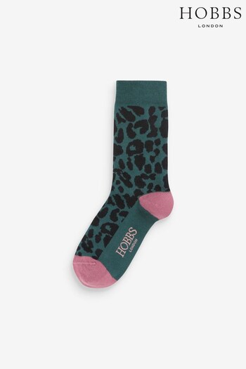 Hobbs Green Leopard Single Socks (364810) | £10