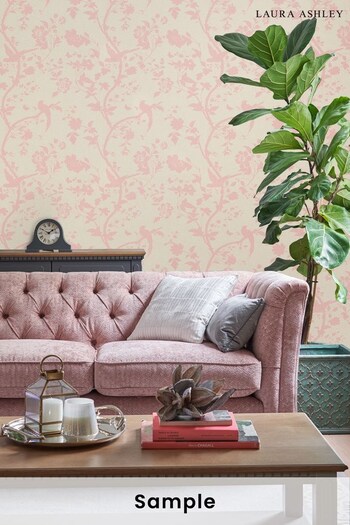 Laura Ashley Chalk Pink Oriental Garden Pearlescent Wallpaper Sample Wallpaper (364870) | £1