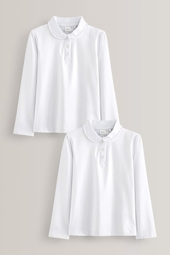 White 2 Pack Cotton Stretch Long Sleeve Pretty School Jersey Tops (3-14yrs) (364877) | £10 - £19