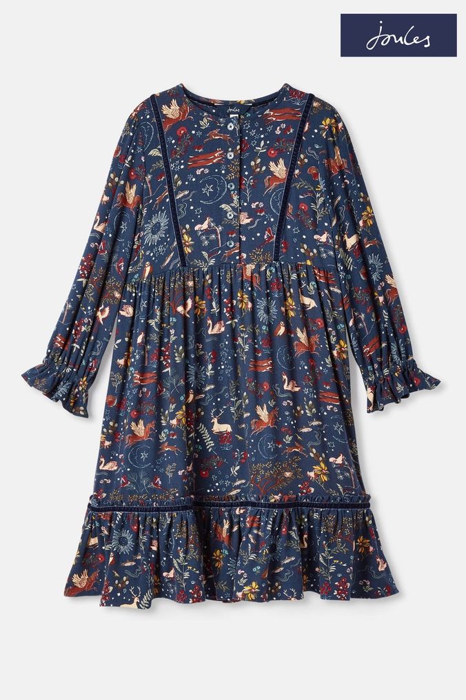 Joules Harriet Navy Blue Long Sleeve Dress with Frilled Details (365315) | £32.95 - £38.95