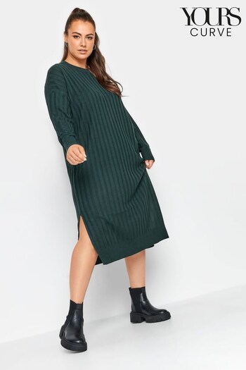 Yours Curve Green Ribbed Dress (365366) | £33