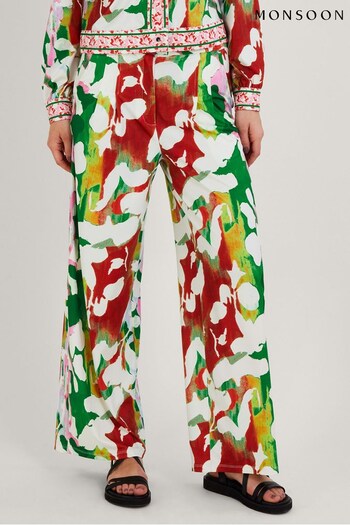 Monsoon Green Holden Floral Jersey Trousers with Recycled Polyester (365382) | £60