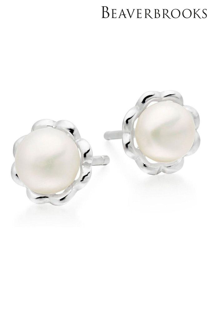 Beaverbrooks Children’s Mini B Silver Freshwater Cultured Pearl Flower Earrings (365439) | £19