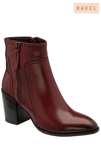 Ravel Red Leather Heeled Zip-Up Ankle Boots (365500) | £110