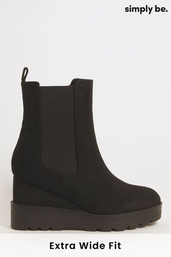 Simply Be Chelsea Wedge Ankle Black Boots In Extra Wide Fit (365711) | £55
