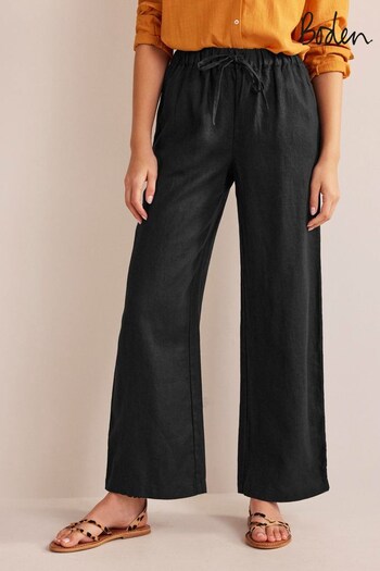 Boden Black Relaxed Pull-On Linen Trousers (365792) | £85