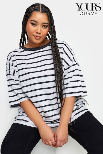 Yours Curve Grey Stripe Boxy T-Shirt (366035) | £19