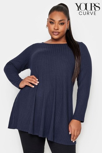 Yours Curve Blue Ribbed Swing Top (366159) | £22