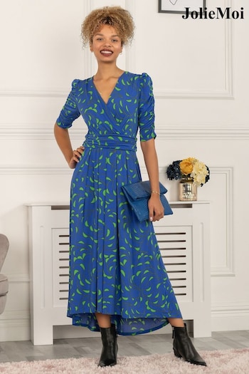 Jolie Moi Blue	Maanasi Ruched Sleeve Jersey Maxi Dress (366160) | £79