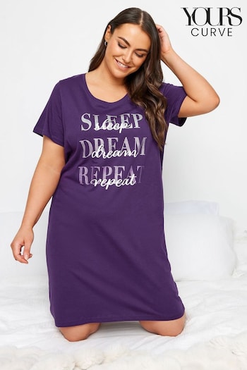 Yours Curve Purple Sleep Dream Repeat Dipped Back Nightdress (366205) | £19