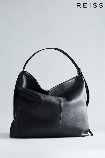 Reiss Black Vigo Leather Velvet Handbag (366464) | £228