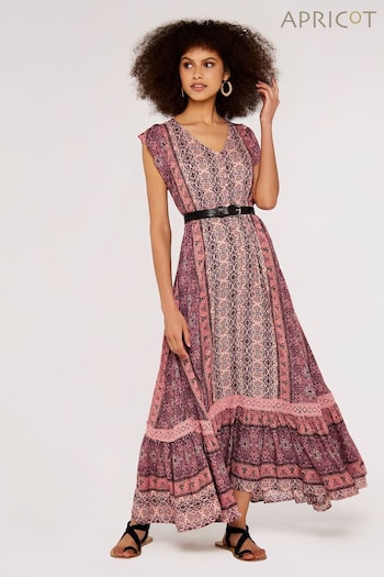 Apricot Pink Folk Paisley Crochet Maxi Dress (367042) | £49