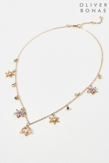 Oliver Bonas Natural Jada Flower Charm Fine Chain Pendant Necklace (367512) | £26