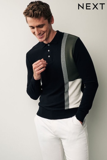 Black Regular Knitted Long Sleeve Asymmetric Polo Shirt (367727) | £34