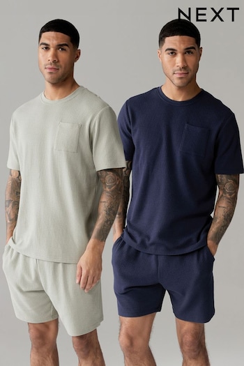Navy Blue Textured Short Pyjama Set 2 Pack (367930) | £46
