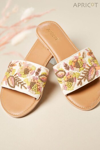 Apricot Cream Multi Embroidered Canvas Flat Sandals (368192) | £32