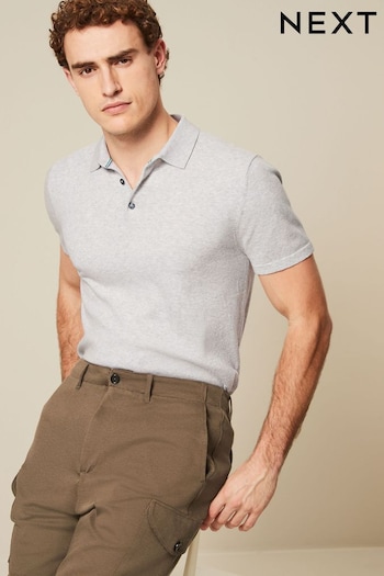 Grey Regular Fit Knitted Short Sleeve Polo Shirt (368413) | £24