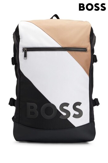 BOSS Black Recycled-Material Backpack With Logo And Signature Stripe (368502) | £239