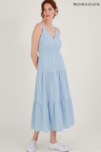 Monsoon Blue Belle Broderie Tiered Dress (368766) | £100