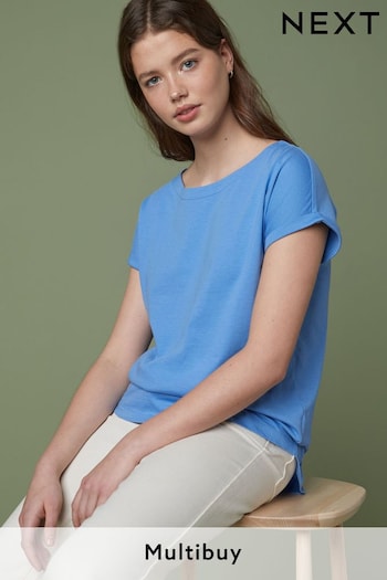 Blue Pale Round Neck Cap Sleeve T-Shirt (368914) | £7.50