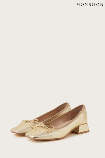 Monsoon Gold Squared-Toe Block Heels (369523) | £65