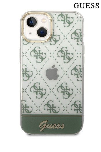 Guess Green iPhone 14 Plus Iml Electroplated 4G Pattern Bottom Stripe Script Logo Case (369707) | £40