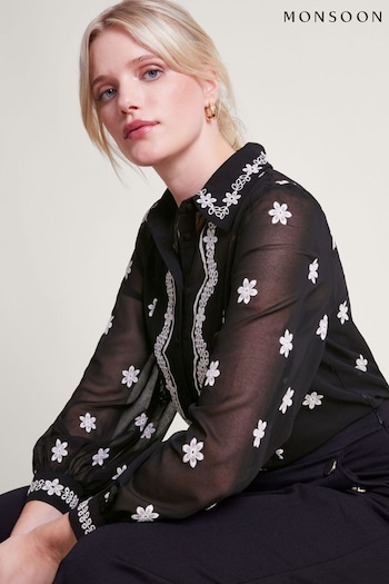 Monsoon Fiori Embroidered Black Blouse (369738) | £65