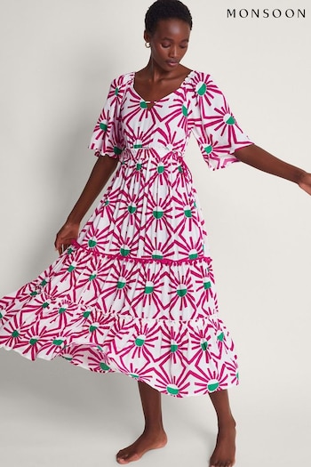 Monsoon Pink Zamora Geometric Sun Dress (369872) | £80
