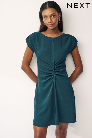 Teal Blue Textured Ruched Front Mini Dress (369946) | £28