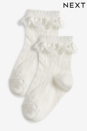 White 2 Pack Cotton Rich Lace Ruffle Ankle Socks (370200) | £3.50 - £4