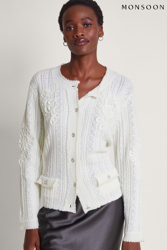 White chunky knit hotsell cardigan