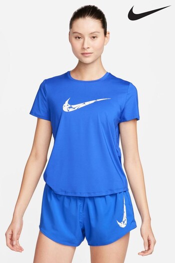 Nike Embroidered Blue Dri-FIT One Swoosh Short Sleeve Running Top (370473) | £38