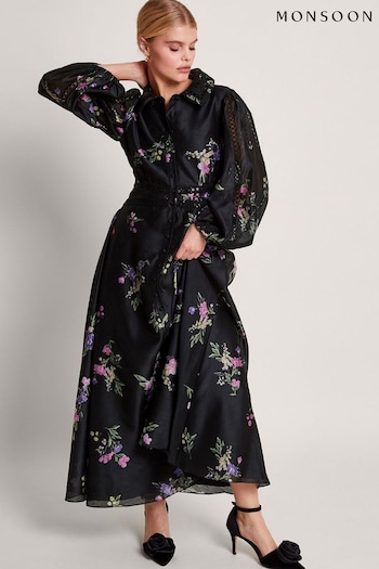 Monsoon Lizza Floral Shirt Black Dress (370589) | £125