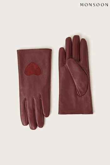 Monsoon Red Leather Heart Gloves (370594) | £30