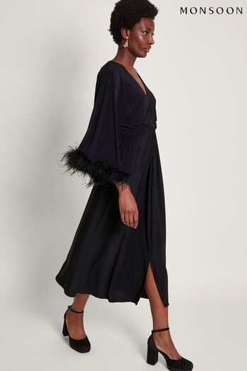 Monsoon Pip Feather Black Maxi Dress (370730) | £95