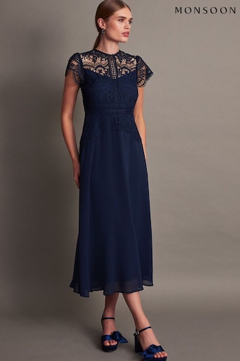 Monsoon Blue Monica Lace Midi Dress Modelagem (370732) | £135