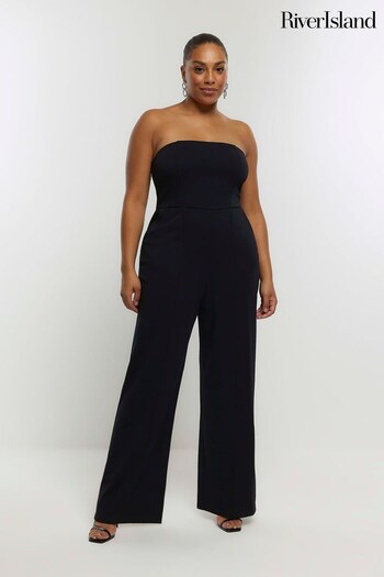 River Island Black Plus Bardot Corset Jumpsuit (370737) | £40