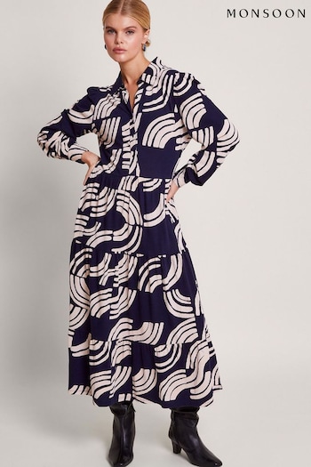 Monsoon Blue Nula Print Tier Dress (370793) | £75