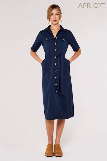 Apricot Navy Blue Linen Safari Dress (370885) | £39