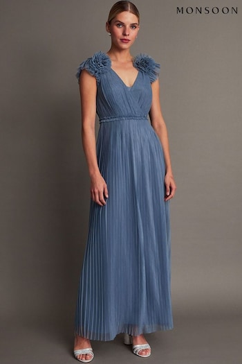 Monsoon Blue Wendy Pleated Maxi Dress (371016) | £130