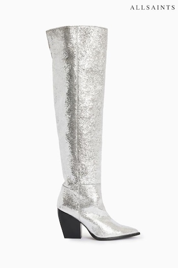 AllSaints Silver Reina Metallic Boots (371167) | £399