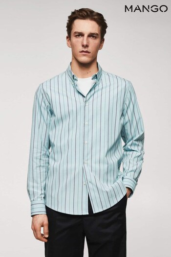 Mango Blue Slim Fit Striped Cotton Shirt (371458) | £50