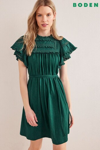 Boden Green Pretty Trim Jersey Mini Dress (371630) | £120