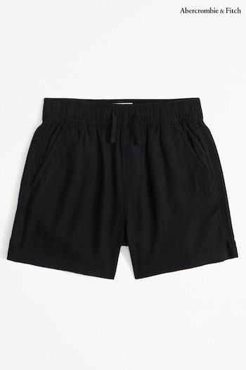 Abercrombie & Fitch Elasticated Waist Linen Look Black Shorts (371702) | £35