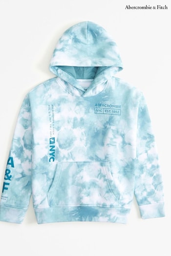 Abercrombie & Fitch Blue Tie-Dye Abstract Logo Hoodie (371846) | £40