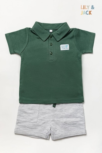 Lily & Jack Grey Cotton Blend Polo Top and Shorts Outfit Set (371887) | £18