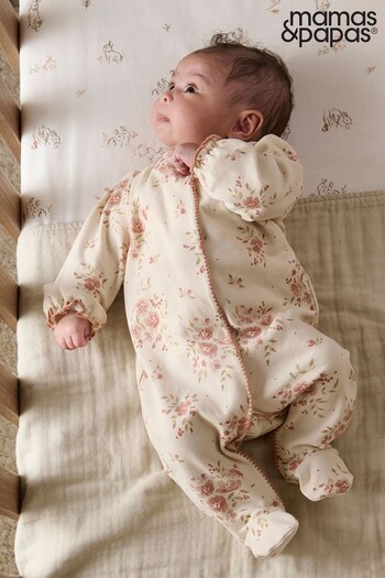 Mamas & Papas Cream Floral Print Baby Sleepsuit (372100) | £15