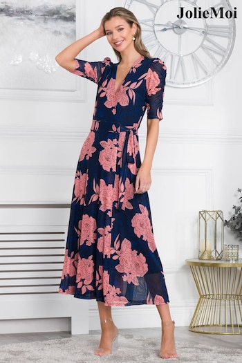 Jolie Moi Blue Winona Mesh Wrap Maxi Dress (372216) | £85